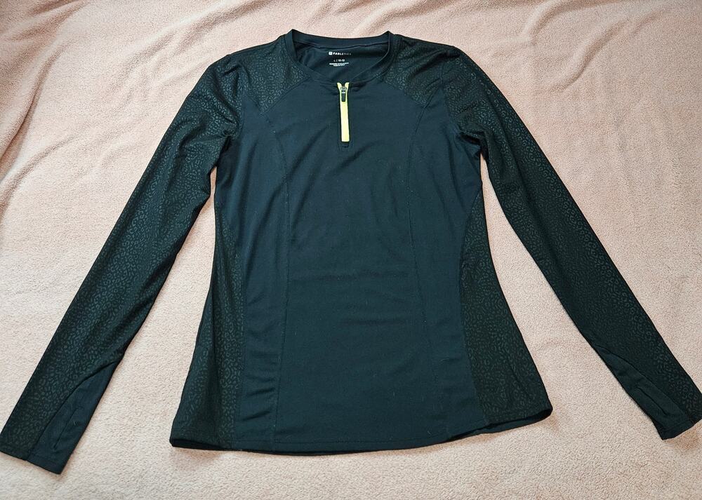 Fabletics Women's L Long Sleeve 1/4 Zip Pullover w/ Thumbholes & Leopard Print
